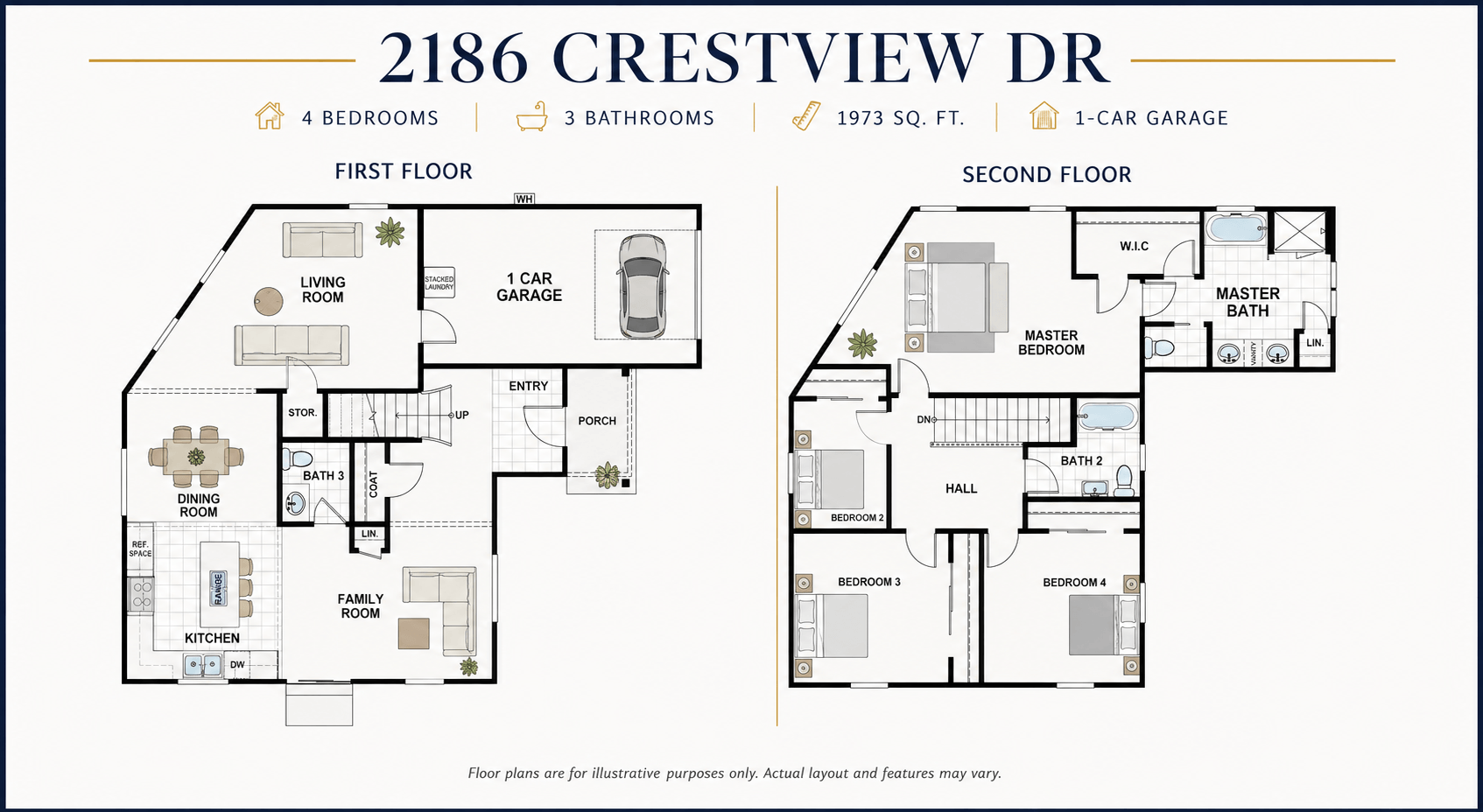A floor plan for a two-story home at 2186 Crestview Dr.